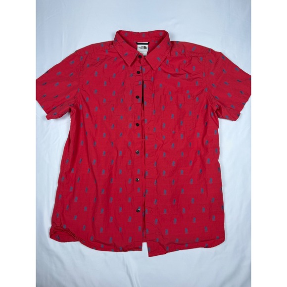 The North Face Other - The North Face Mens Short Sleeve Button Up Shirt Red Hiker Print Size L